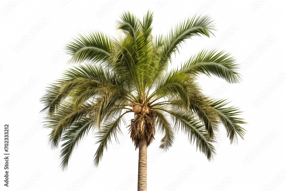palm trees, one, shaggy vegetation, isolated on white background, rest