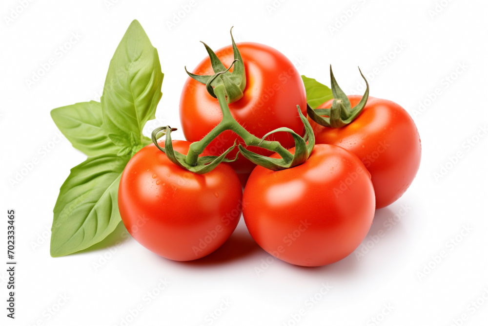 tomatoes and basil leaves isolated on white background tomatoes and basil leaves isolated on white background