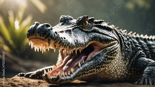 Close up of a crocodile with open jaws. Generative Ai