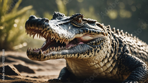 Close up of a crocodile with open jaws. Generative Ai