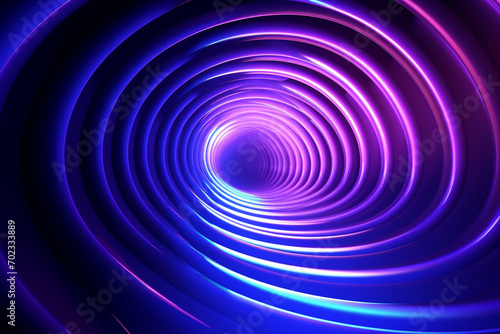 Gradient neon spiral metal tunnel background. Endless flight forward. Modern neon lighting. 3d illustration
