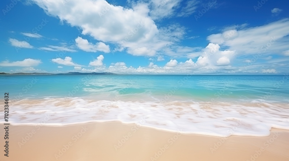 Background of tropical beach and blue sea and white clouds
