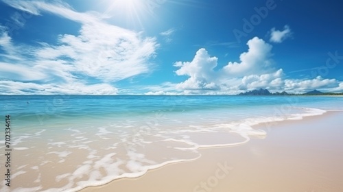 Background of tropical beach and blue sea and white clouds