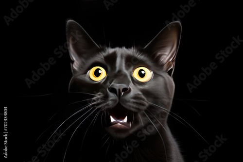 Funny black shorthair cat picture Looks surprised © venusvi