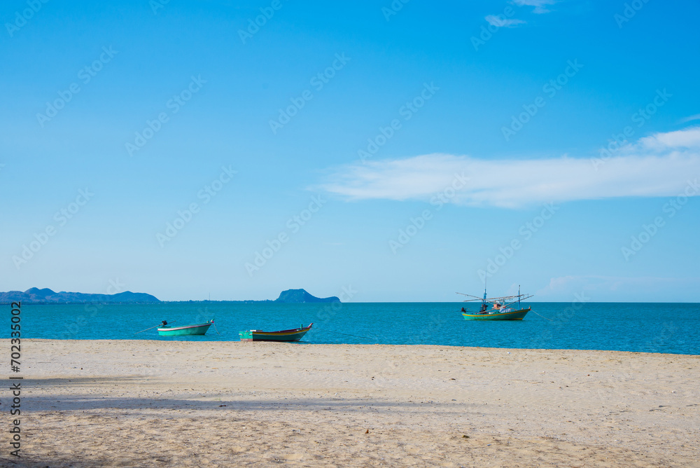 fishing boat on the sea with blue sky, Hua-Hin , Thailand