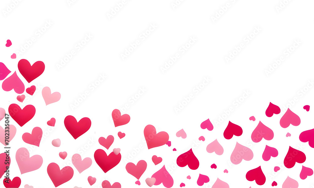 Pink and red hearts isolated on a white background, design love heart for valentines , png.