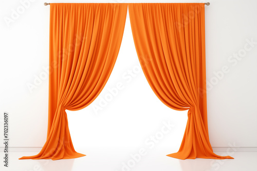 orange window curtains, isolated on white background