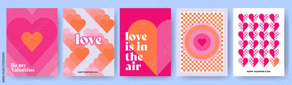 Creative concept of Happy Valentines Day cards set. Modern abstract art design with hearts and geometric shapes. Templates for celebration, ads, branding, banner, cover, label, poster, sales - obrazy, fototapety, plakaty 