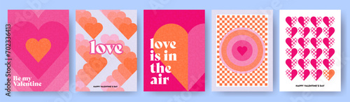 Creative concept of Happy Valentines Day cards set. Modern abstract art design with hearts and geometric shapes. Templates for celebration, ads, branding, banner, cover, label, poster, sales