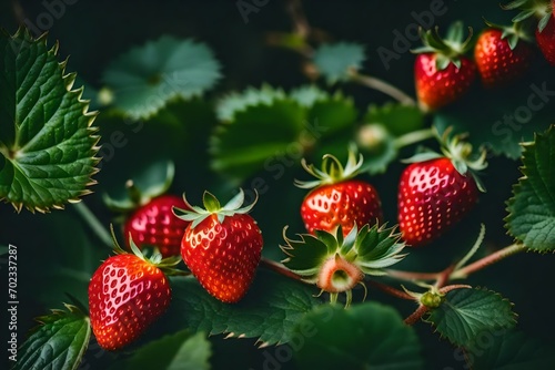 strawberries in the garden, Strawberries on the bush stock photo