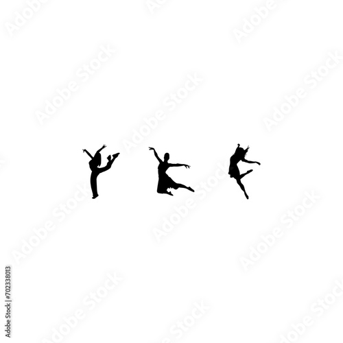 Group people dancing silhouette set. Figure happy active young men and women simple cartoon collection.Ballerina silhouette Dancers are isolated on a white background. Vector female ballet dancers. © Raju