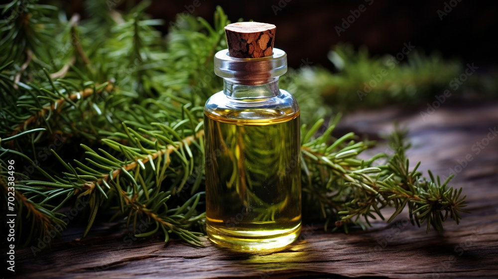 bottle, jar with juniper essential oil extract bottle, jar with juniper essential oil extract