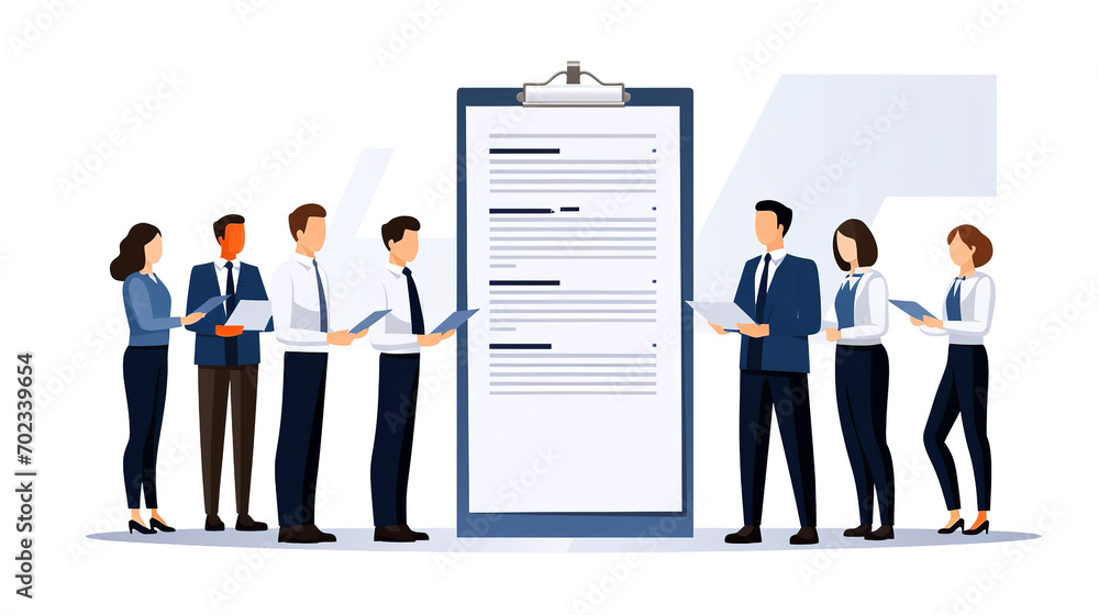 Obraz premium New and old employees must occasionally fill out a questionnaire about the company's activities and the goals set by the management. Human resources and management concept. AI generated.