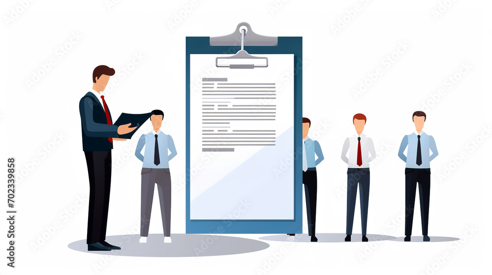 A group of professionally dressed men stand next to a large clipboard, suggesting a business meeting or presentation. A man holds a tablet and appears to be taking notes or presenting information. AI A group of professionally dressed men stand next to a large clipboard, suggesting a business meeting or presentation. A man holds a tablet and appears to be taking notes or presenting information. AI