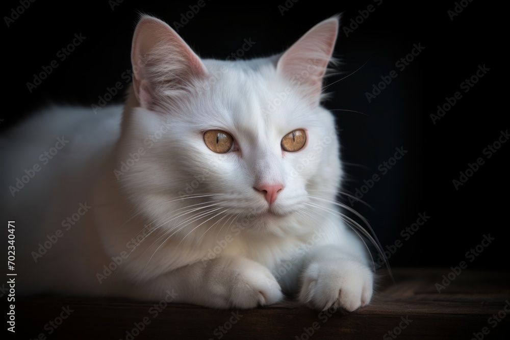 Portrait of a cute cat looking away. Foreign white cat breed