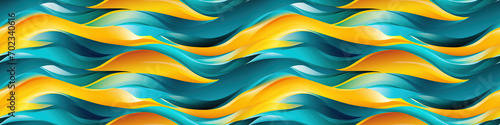 abstract wavy seamless pattern with blue green yellow waves on background