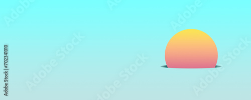 Summer sunset icon banner on a blue background with copy space