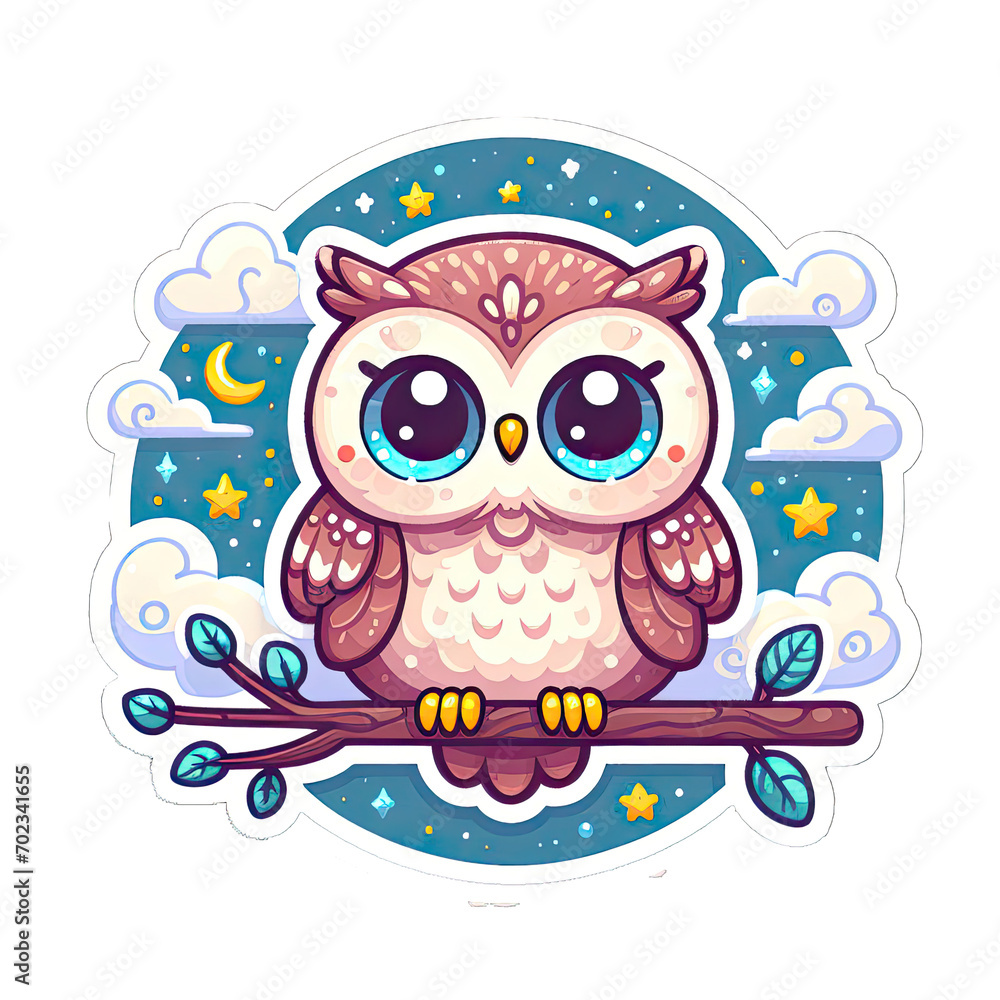 Fototapeta premium Generative AI Cute Little owl Sticker, cute baby owl sticker, cool little owl stickers, lovely Little baby owl Sticker, adorable little owl stickers, adorable baby owl stickers, cute owls stickers