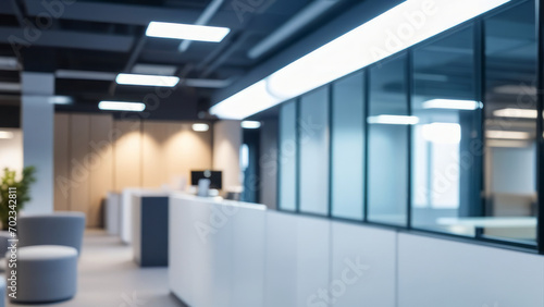 Abstract blurred interior modern office space with business and empty space  people working  panoramic windows  and beautiful lighting background blur in business concept.