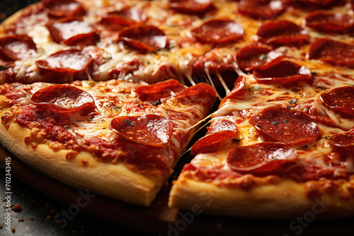 Hot pepperoni pizza with melted cheese, closeup