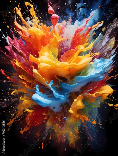 Explosive bursts of liquid radiance collide and splash in a vivid 3D arena, creating a mesmerizing display of dynamic fluidity and vibrant color