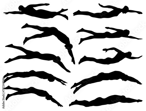 Swimmer silhouette bundle vector art white background