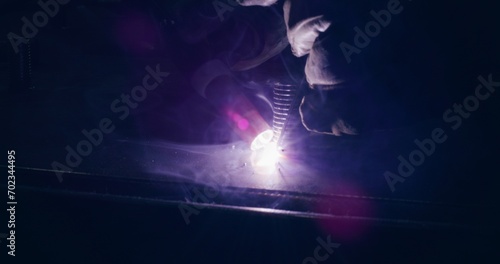 Welding Metal Parts At Steel Construction Industrial Workshop