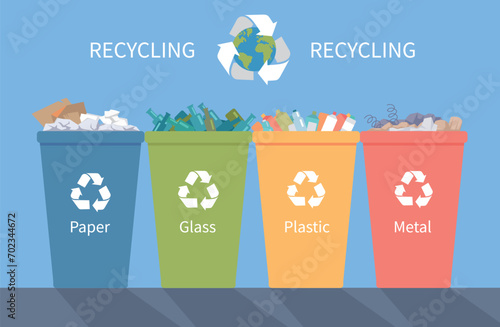 Garbage containers and sign recycle symbol