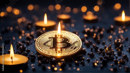 Digital Bitcoin Currency is a new form of currency that uses blockchain technology. It is digital and makes cash transactions fast and secure. photo
