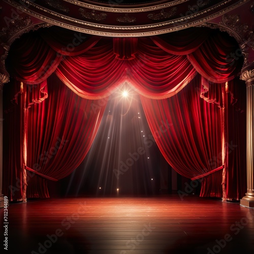 Eine leere Bühne mit einem roten Samtvorhang