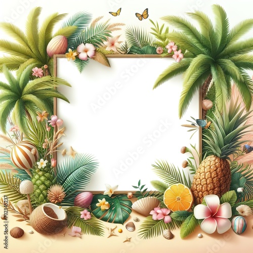 Summer fruit picture frame creating banner for summer travel  illustration style  Created ai generated