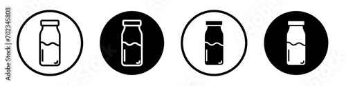 Milk bottle icon set. Cow Dairy product Milk Glass Bottle vector symbol in a black filled and outlined style. Lactose free cow milk sign.