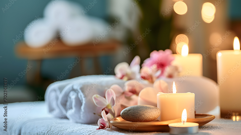 composition of spa candles and towels