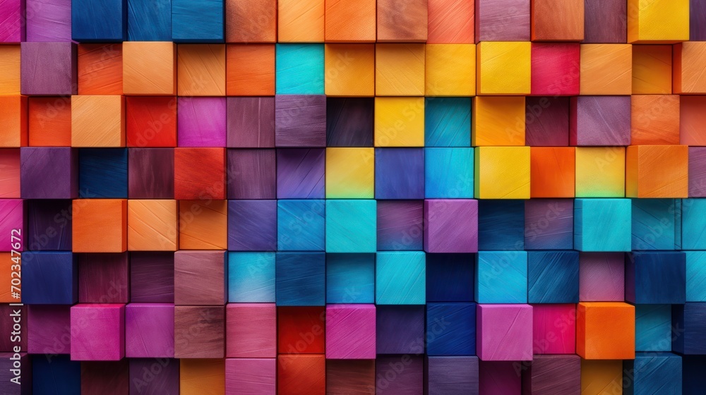 Colorful wooden blocks aligned. Wide format, generative ai