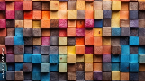 Colorful wooden blocks aligned. Wide format, generative ai
