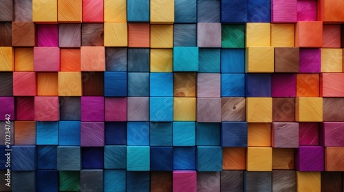 Colorful wooden blocks aligned. Wide format, generative ai