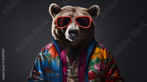 Cool looking bear wearing funky fashion clothes