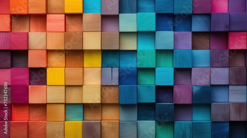 Colorful wooden blocks aligned. Wide format  generative ai