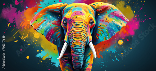 Illustration of an elephant on a colorful background holi festival concept © msroster