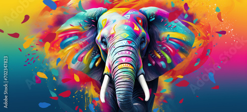 Illustration of an elephant on a colorful background holi festival concept