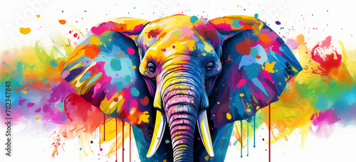 Illustration of an elephant on a colorful background holi festival concept