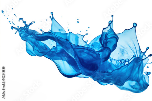 splashes of dark blue liquid or juice, flying, soaring isolated on white background