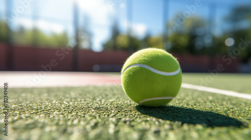 Game On: Green Tennis Ball on Green Court at Sunny Day. Symbolic Outdoor Summer Recreation and Active Sports. © LotusBlanc