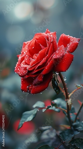 Love's Emblem: Red Rose with Dew Drops - Made with Generative AI (Midjourney