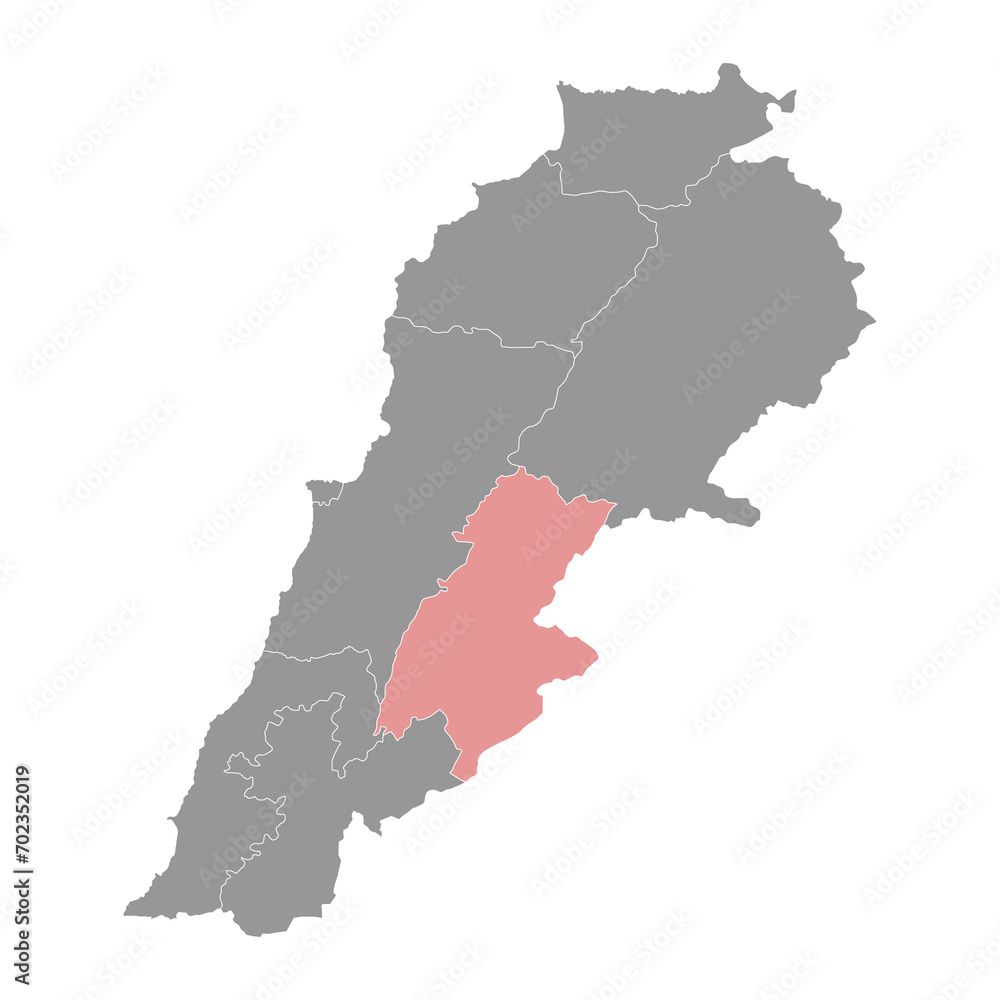 Beqaa Governorate map, administrative division of Lebanon. Vector illustration.
