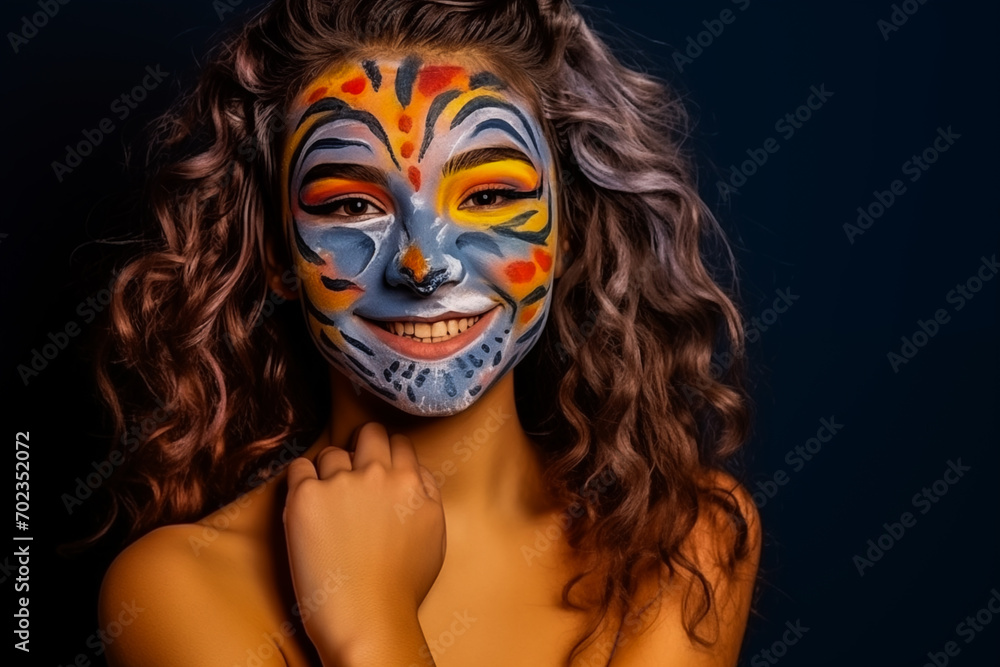 Beautiful woman with wildlife-inspired face makeup