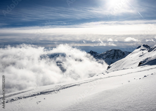 Ski resort landscape of  snow mountains in winter