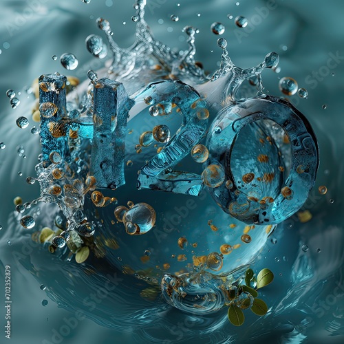 Water ocean wave, blue, aqua, illustration. Nomenclature of the water symbol. Blue and aquamarine water splash. Climate change. Graphic Resource as background. Copy space. Generative AI
