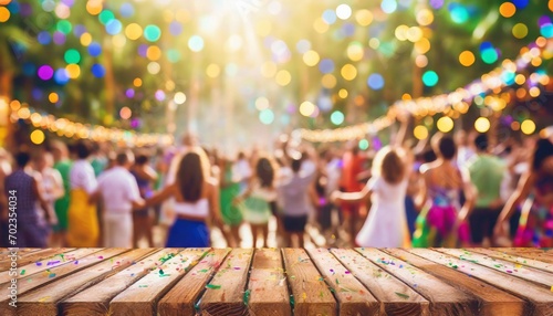 base mesa de madeira com fundo colorido festa, carnaval, alegria, pessoas, dança