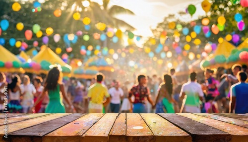 base mesa de madeira com fundo colorido festa, carnaval, alegria, pessoas, dança © coffeee